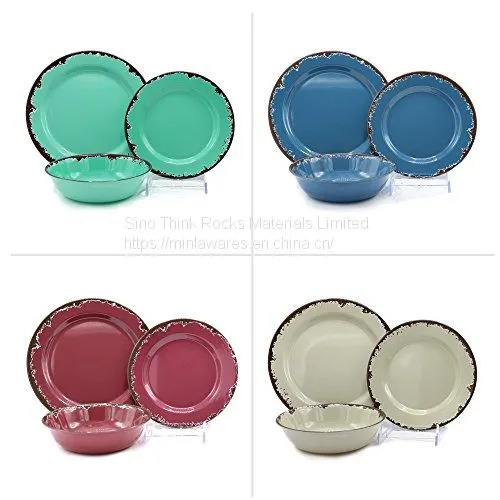 Multi Color 3pcs Retro Rust Plates Customized Design Dinnerware Melamine Dinner Sets in India
