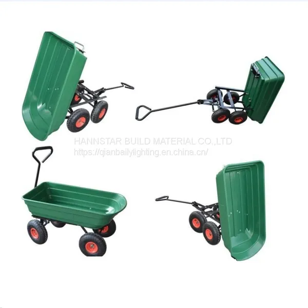 Green Dump Cart Wagon Trailer With Four Wheels photo-5