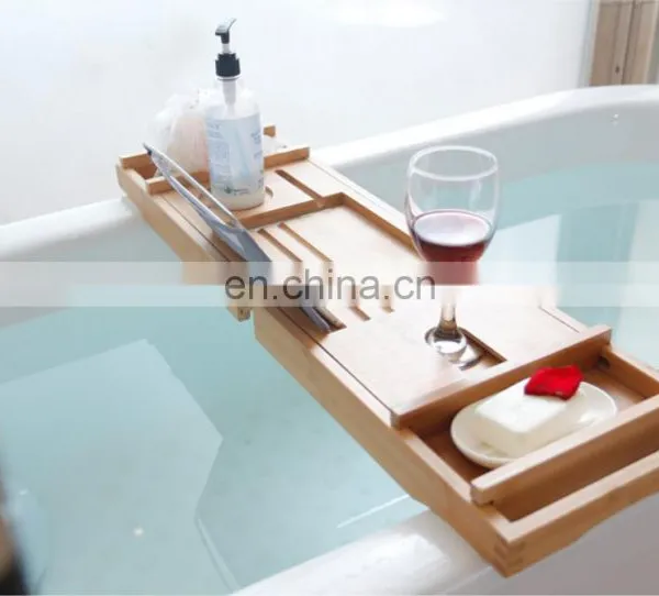 2020 New Natural Bamboo Bathtub Rack Retractable Nordic Light Luxury Bathtub Show Caddy Bamboo Wood Bathtub Caddy photo-3