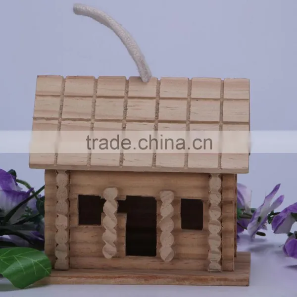 Small Unfinished Natural Wood Wooden Bird House photo-4