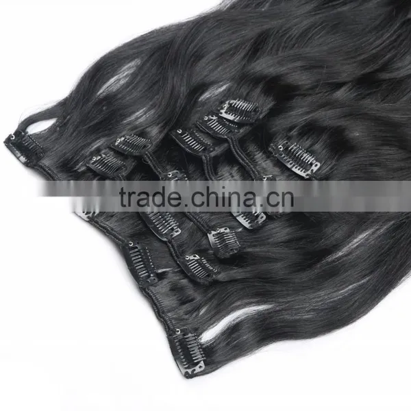 Natural Black Wavy Brazilian Human Hair Extensions Clip Ins 7 Pieces Supplier's Choice photo-2