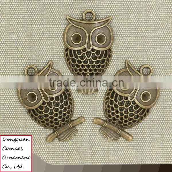 Wholesale 32*19mm Zinc Alloy Hollow Out Ancient Bronze Owls Pendant photo-4