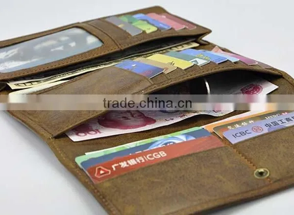 Multifunction High Quality Long Three Folds Rfid Leather Wallet With Button photo-6