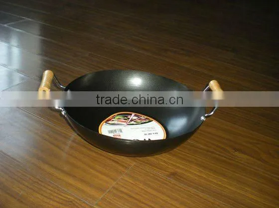 Carbon Steel Non Stick Wok With Two / 2 Wooden Handles
