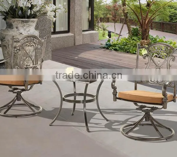 Premium Quality Garden Patio Terrace Deck Cast Aluminum Bronze Living Accents Outdoor Furniture Mosaic Table With Swivel Chairs photo-2