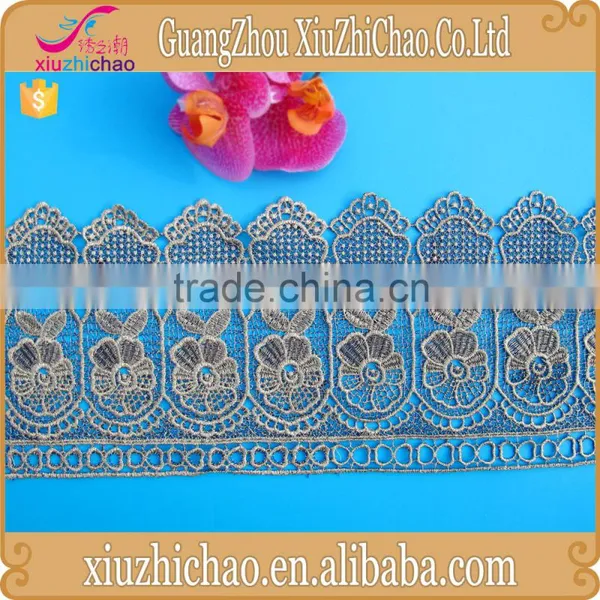 HG0516 Fashion Latest Design Embroidery Water Soluble Golden Lace Trim Clothing Decoration photo-2