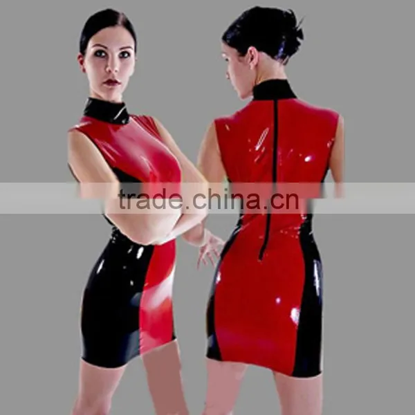 Adult Red Cheongsam Women Tights Faux Leather PU Wet Look Dress Catsuit Sex Products Exotic Underwear