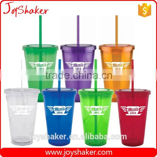 Food Grade Double Wall BPA Free Paper Insert Water Cup, AS Plastic Drink Water Cup With Straw photo-2