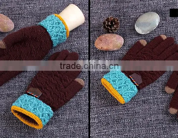 Hotsale Premium Woolen Yarn Knitted Contrast Color Touch Screen Gloves For Boys photo-6