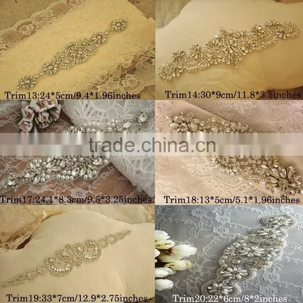New Design Bridal Beaded Rhinestone Trimming Applique For Wedding Sash Crystal Bridal Applique For Wedding Dress photo-4