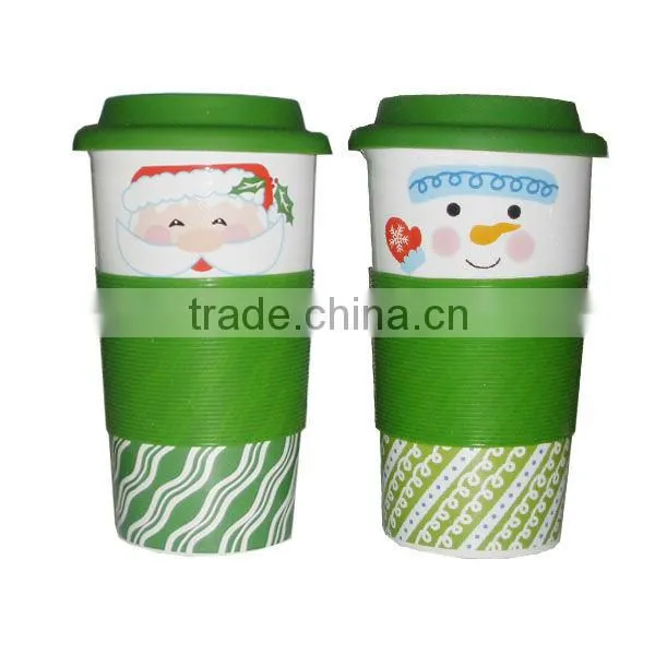 Christmas Single Wall Ceramic Travel Mug With Silicone Lid photo-4