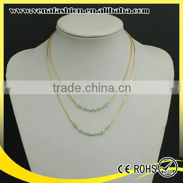 Blue Crystal Beads Simple Sexy Gold Plated Necklace photo-2