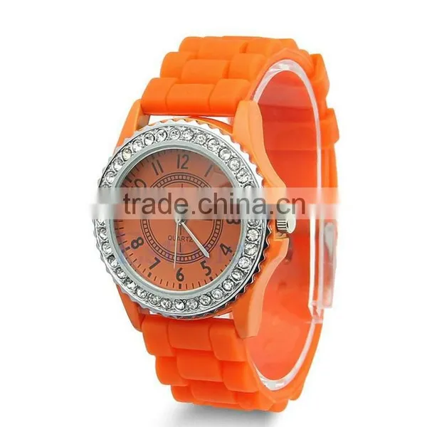 Vogue Lady Arabic Numerals Silicone Rubber Strap Watches Girls Cute Cheap Crystal Watch photo-6