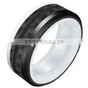 Wholesales Jewelry 8mm 316l Stainless Steel and Ceramic Ring Black Carbon Fiber Band Ring photo-5