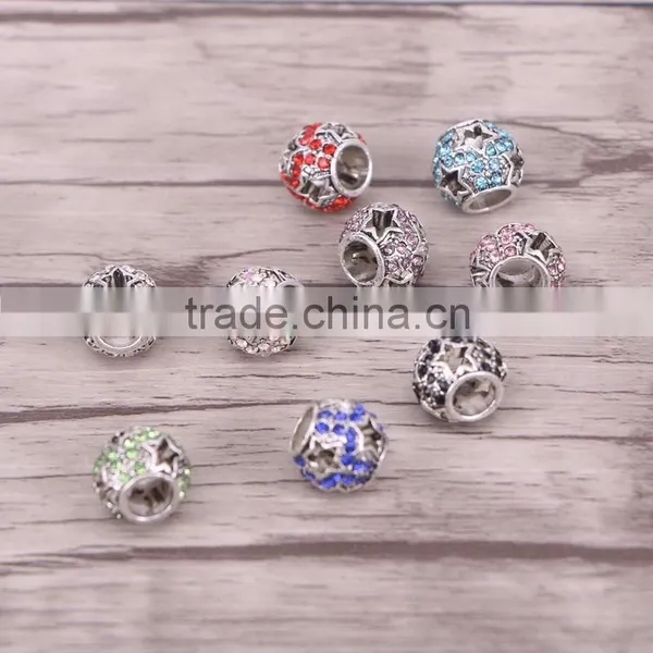 Drum Shape Crystal Metal Beads Dark Silver Plated Jewelry Big Hole European Bead Fit For Charms Bracelet photo-2