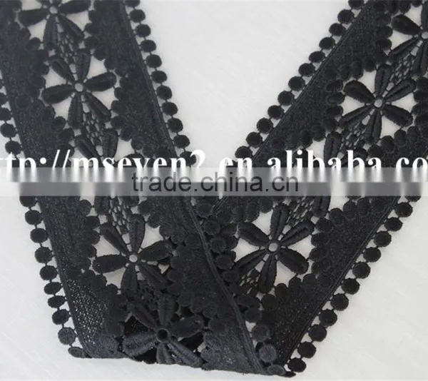 Fashion Design 9cm Black Flower Embroidery Water Soluble Lace for Garment photo-3