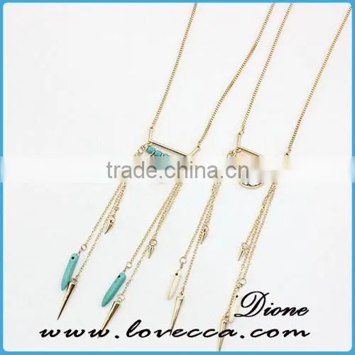 Synthetic Turquoise Gemstone Necklace Jewelry With Gold Plated Chain photo-5