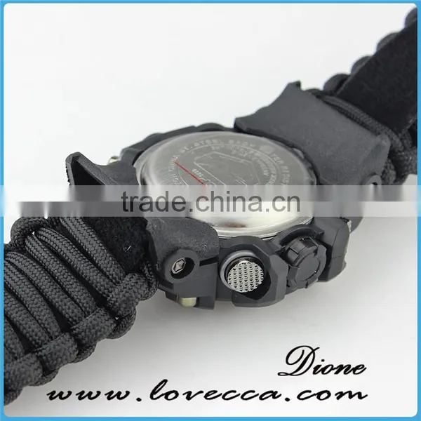 Multifunction Waterproof Survival Paracord Bracelet Watch With Compass Flint Fire Starter Scraper Whistle Gear photo-3