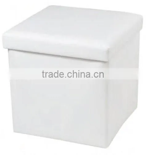 White Faux Leather Foldable Cube Foot Rest Portable Storage Ottoman photo-2