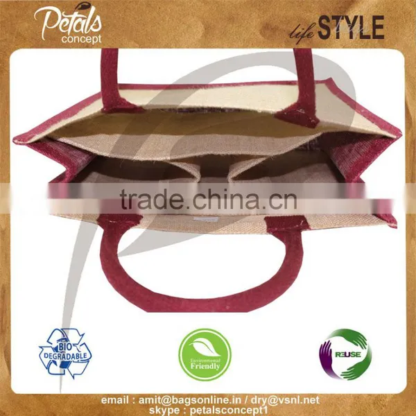 Three Bottle Jute Wine Bag With Wooden Cane Handle photo-5