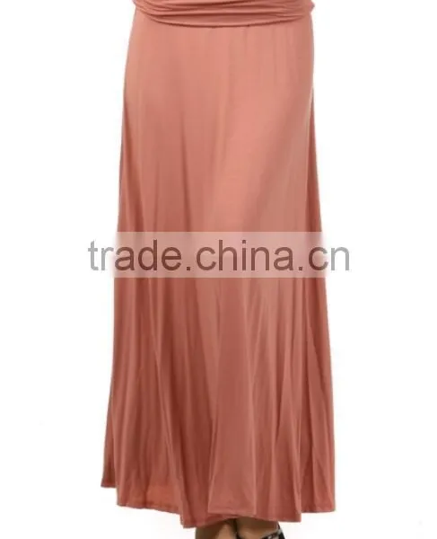 95% RAYON 5% SPANDEX LOOSE FIT SWING SHIFT MAXI PLAIN JERSEY SKIRTS SOLID FULL LENGTH SKIRT WITH BANDED WAIST photo-2