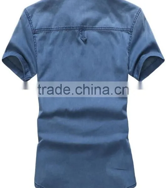 Men's Printed Denim Shirts Short Sleeve Denim Shirt For Men Washed Denim Casual Shirt photo-2