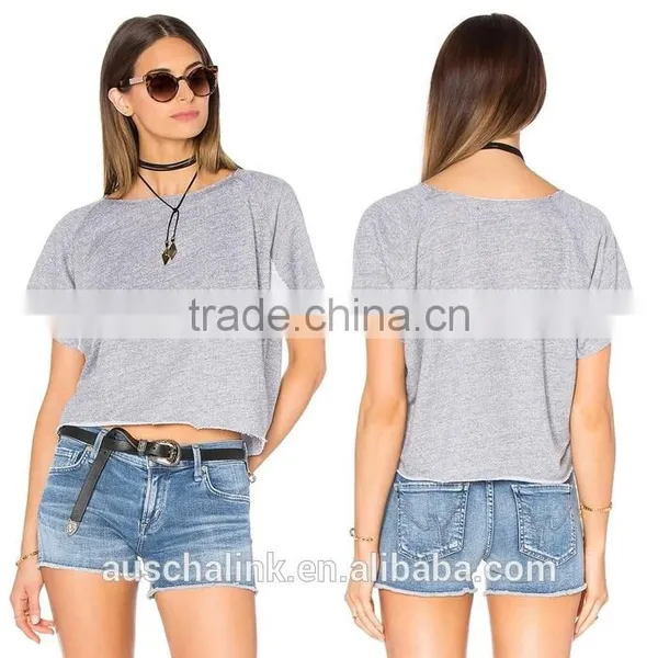 Best Selling Ladies Cut off Mini Raglan Sweatshirt Custom photo-5