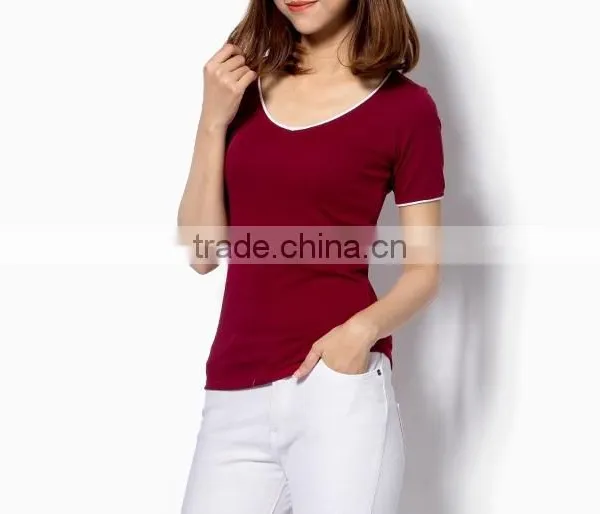 New Fashion of Blank t Shirt for Ladies, V-neck t Shirt photo-2