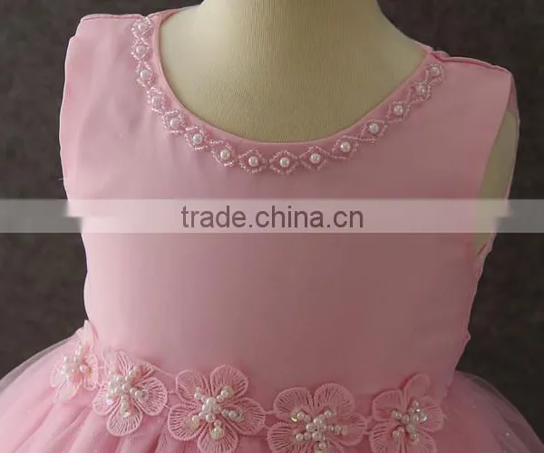 Summer Frock Designs Pictures Baby Girls One-piece Party Dresses Sleeveless Puffy Applique Pink Flower Shiny Performance Dress photo-4