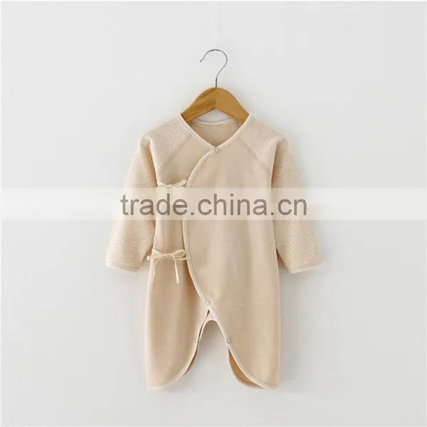 Wholesale 100% Organic Cotton Baby Clothes Newborn Romper Long Sleeves Plain Blank Baby Bodysuit photo-3