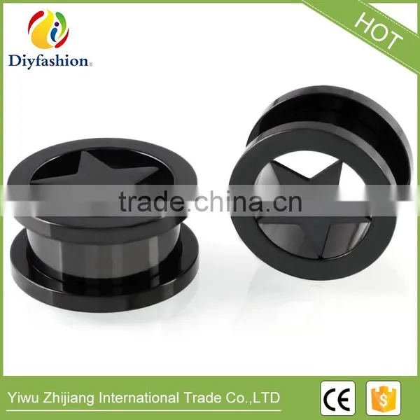 3 Colors Stainless Steel Pentagram Shape Channel Ear Plug photo-3