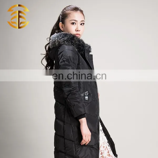 Factory Price Fashion Ladies Luxury Black Down Jacket With Fur Collar photo-3