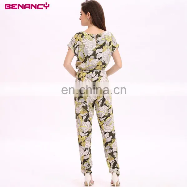 GuangZhou Supplier New High Fashion Boho Styles Leaf Print Viscose Jumpsuit for Elegant Women photo-5
