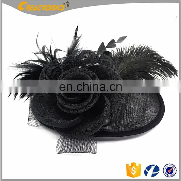 Womens Feather Mesh Net Sinamay Fascinator Hat Based Fascinator With Hair Clip Sinamay Hat Tea Party Derby photo-2