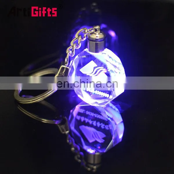 Custom Lucky Laser Engraving Glass Bottle Photo Crystal Led Light Keychain With Charms photo-3