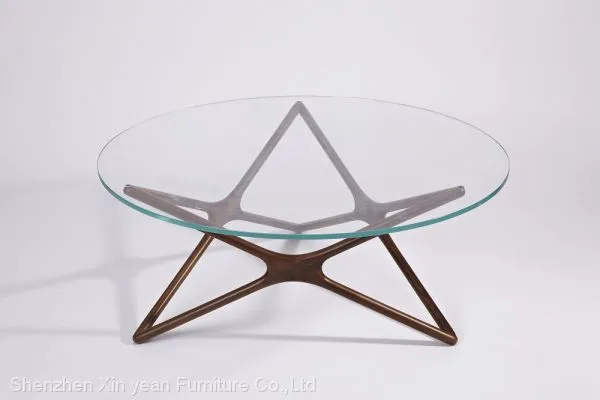 Mid Century Star-Crossed Round Tempered Glass Coffee Table photo-2