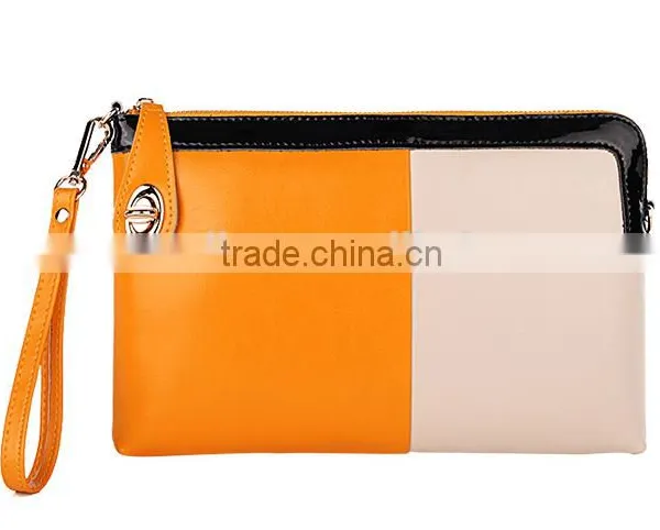 Wholesale Contrast Color Genuine Cowhide Leather Lady Designer Clutch Bag With Wristlet Shoulder Bag Hand Bag Messager Bag photo-5