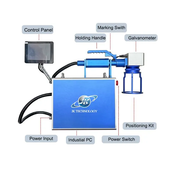 ​10W 20W Portable Handheld Fiber Laser Marking Machine for Metal IC Card Nameplate LED Tool Crafts Gear Phone Shell Bearings Lamp Head Nail Polish Power Bank Card Animal Ear Tag