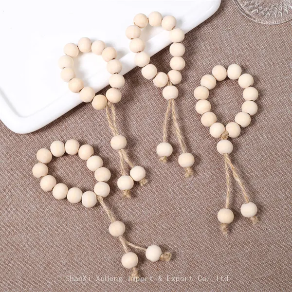Wholesale Farmhouse Decor Napkin Rings Wood Bead Napkin Holders With Tassels Rustic Country Decor Table Decoration photo-2