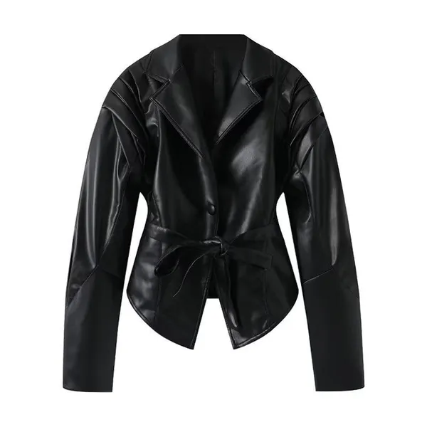 New French style fashionable design with a short waist strap and suede jacket jacket