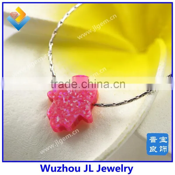 Wholesale Price Synthetic Pink Opal Hamsa/Hand Opal 925 Sterling Silver Opal Hamsa Necklace photo-4