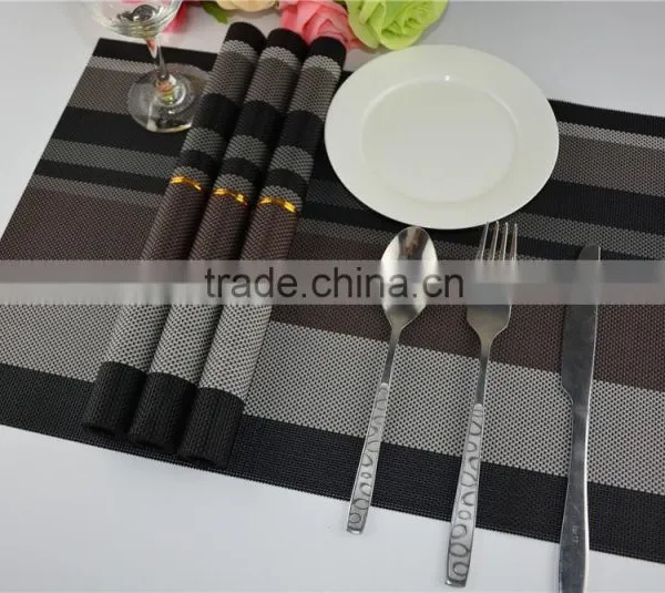 High Quality Dark Color Black With Brown PVC Strip Placemat Table Mat Home Decoration photo-4