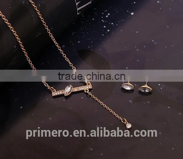 Wedding Women Gold Plated Lovely Charm Rectangle Earring Necklace Ring 3 Pcs Statement Jewelry Set photo-5