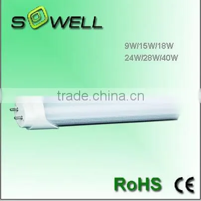 85-265V 9W/15W/18W/24W/40W 3000K-6000K CE RoHS 360 Degree T8 Aluminum+plastic LED Tubes