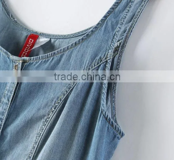 2014 Beautiful Ladies Casual Dresses Pictures Name Brand Womens Sleeveless Denim Sexy Dress Low Price photo-6