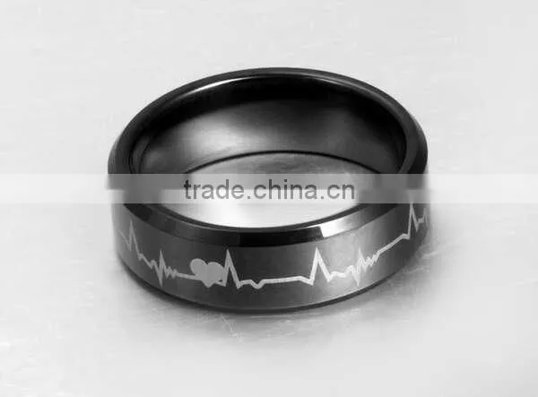 European Laser Men's Black Tungsten Rings Electrocardiogram photo-6