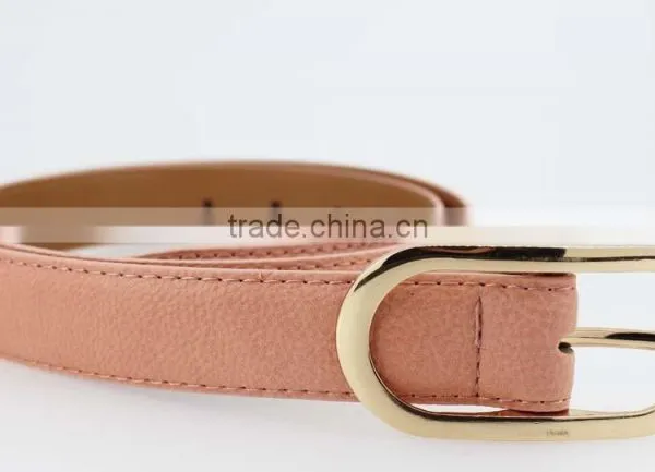 Women's Fashion Pink PU Leather New Dress Belt With Smooth Gold Buckle Belt photo-4