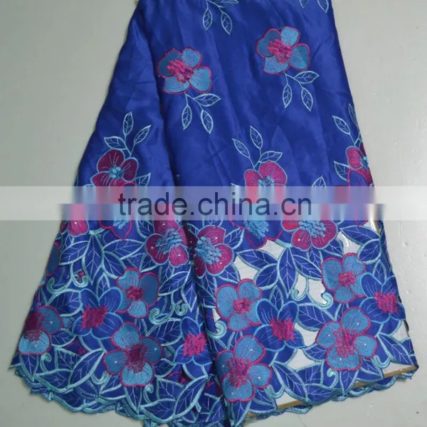 Rhinestone Embroidery Lace Fabric African Silk Lace Fabric for Girl Dress photo-3