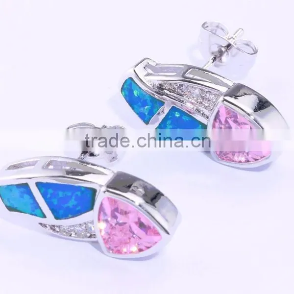 925 Sterling Silver Young Girl Triangle Opal Earring Red Ruby Stone Earring photo-6