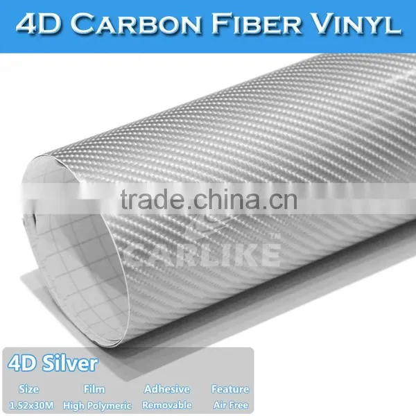 Air Free 5FTx98FT 1.52x30M Silver 4D Carbon Fiber Car Part/ 4D Carbon Fiber Decorative Foil